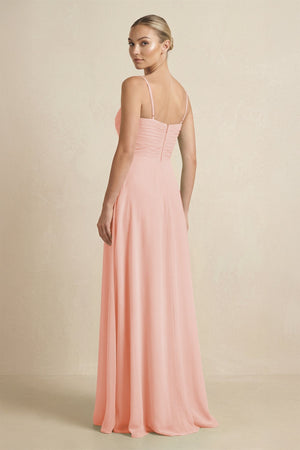 V - Neck A - Line Chiffon Pleated Bridesmaid Dress in Rose Petal - KissProm Bridesmaid Dresses