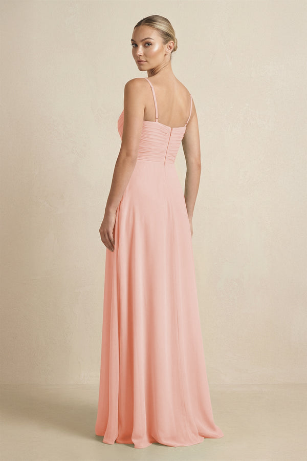 V - Neck A - Line Chiffon Pleated Bridesmaid Dress in Rose Petal - KissProm Bridesmaid Dresses