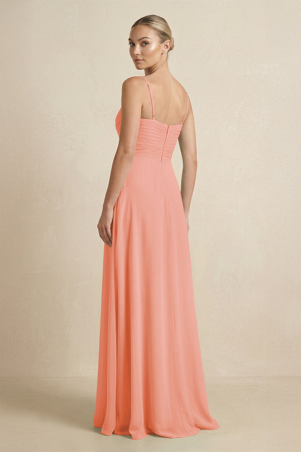 V - Neck A - Line Chiffon Pleated Bridesmaid Dress in Rosette - KissProm Bridesmaid Dresses