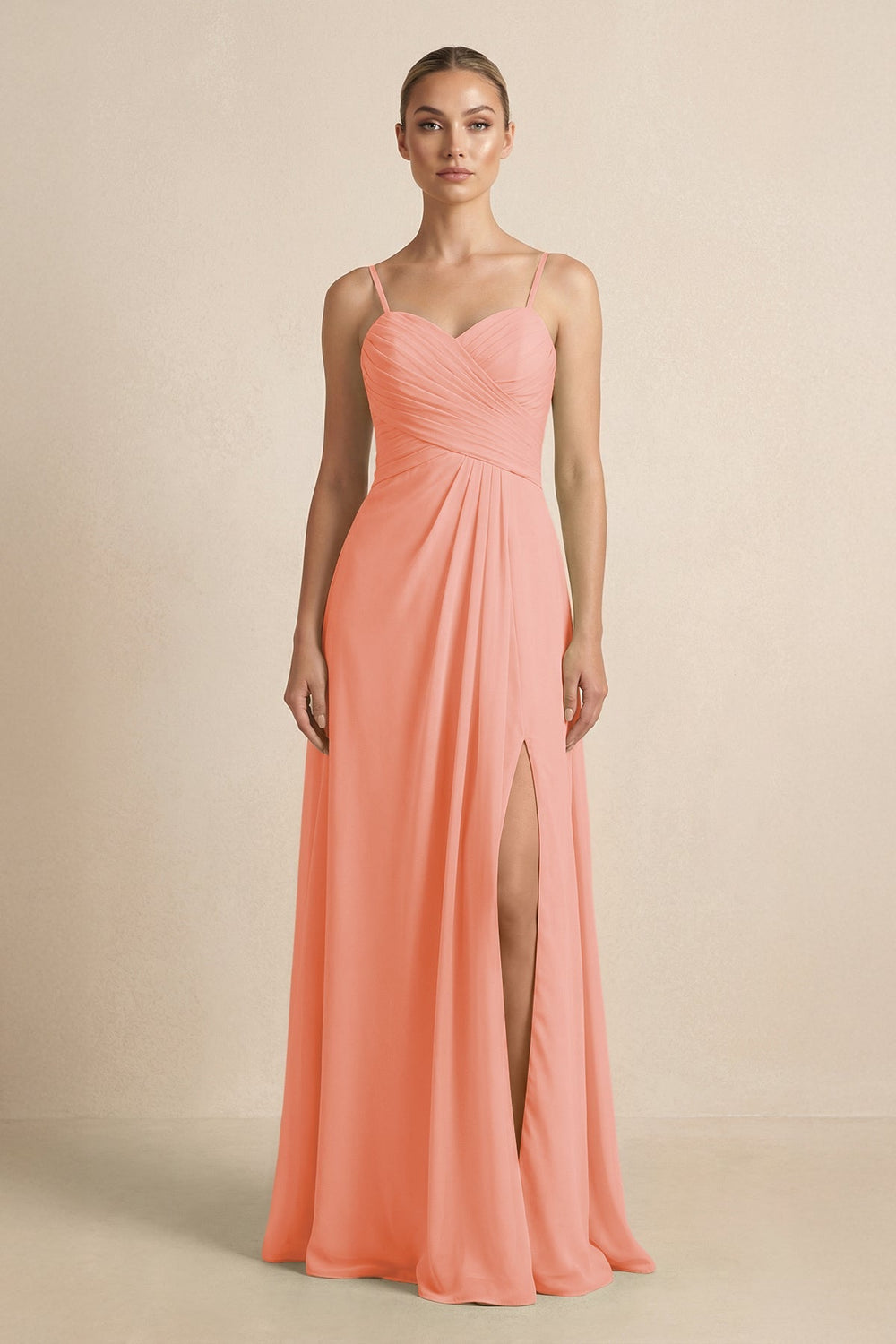 V - Neck A - Line Chiffon Pleated Bridesmaid Dress in Rosette - KissProm Bridesmaid Dresses