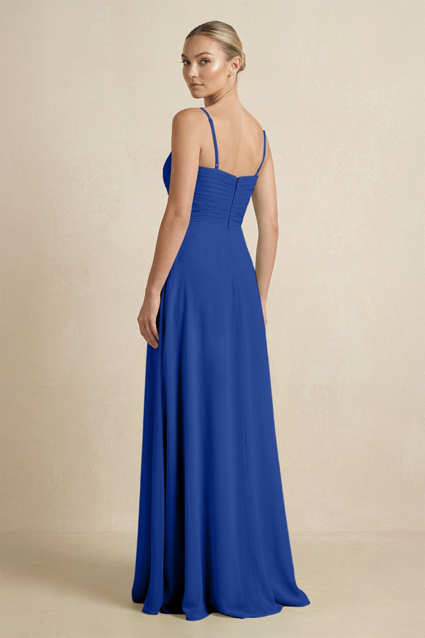 KissProm V-Neck A-Line Chiffon Pleated Bridesmaid Dress in Royal Blue, Royal Blue / 16