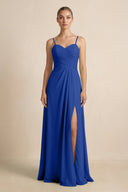 V - Neck A - Line Chiffon Pleated Bridesmaid Dress in Royal Blue - KissProm Bridesmaid Dresses