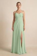 V - Neck A - Line Chiffon Pleated Bridesmaid Dress in Sage - KissProm Bridesmaid Dresses