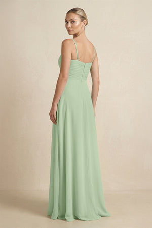 V - Neck A - Line Chiffon Pleated Bridesmaid Dress in Sage - KissProm Bridesmaid Dresses