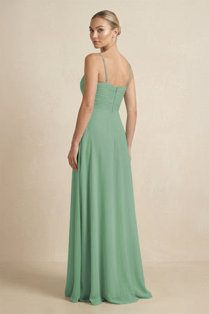 V - Neck A - Line Chiffon Pleated Bridesmaid Dress in Sea Glass - KissProm Bridesmaid Dresses
