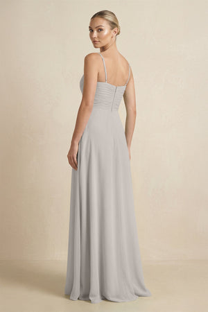 V - Neck A - Line Chiffon Pleated Bridesmaid Dress in Silver - KissProm Bridesmaid Dresses