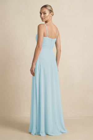 V - Neck A - Line Chiffon Pleated Bridesmaid Dress in Sky Blue - KissProm Bridesmaid Dresses