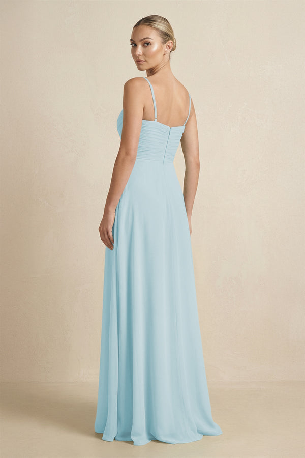 V - Neck A - Line Chiffon Pleated Bridesmaid Dress in Sky Blue - KissProm Bridesmaid Dresses