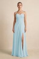 V - Neck A - Line Chiffon Pleated Bridesmaid Dress in Sky Blue - KissProm Bridesmaid Dresses