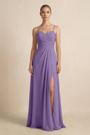 V - Neck A - Line Chiffon Pleated Bridesmaid Dress in Tahiti - KissProm Bridesmaid Dresses