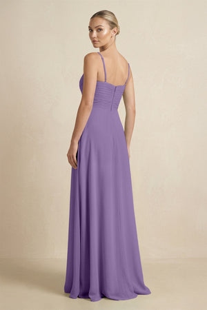 V - Neck A - Line Chiffon Pleated Bridesmaid Dress in Tahiti - KissProm Bridesmaid Dresses