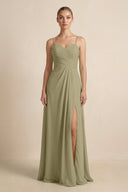 V - Neck A - Line Chiffon Pleated Bridesmaid Dress in Thyme - KissProm Bridesmaid Dresses