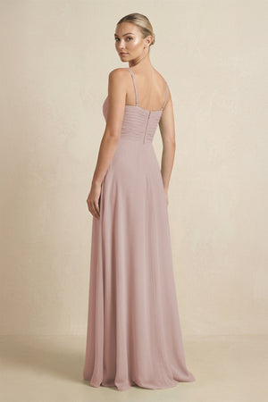 V - Neck A - Line Chiffon Pleated Bridesmaid Dress in Toffee - KissProm Bridesmaid Dresses