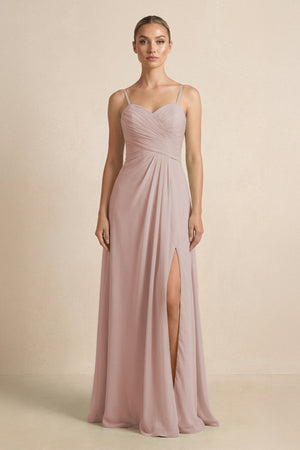 V - Neck A - Line Chiffon Pleated Bridesmaid Dress in Toffee - KissProm Bridesmaid Dresses