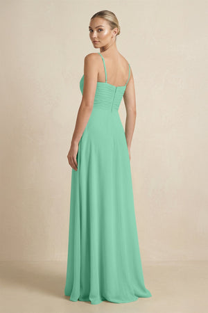 V - Neck A - Line Chiffon Pleated Bridesmaid Dress in Turquoise - KissProm Bridesmaid Dresses