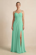 V - Neck A - Line Chiffon Pleated Bridesmaid Dress in Turquoise - KissProm Bridesmaid Dresses