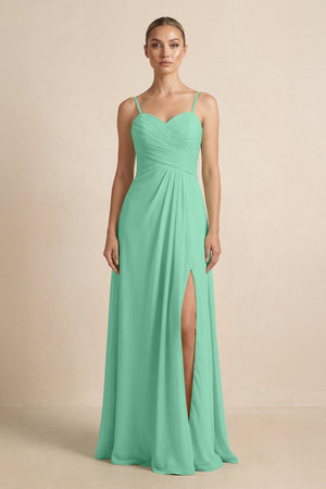 V - Neck A - Line Chiffon Pleated Bridesmaid Dress in Turquoise - KissProm Bridesmaid Dresses
