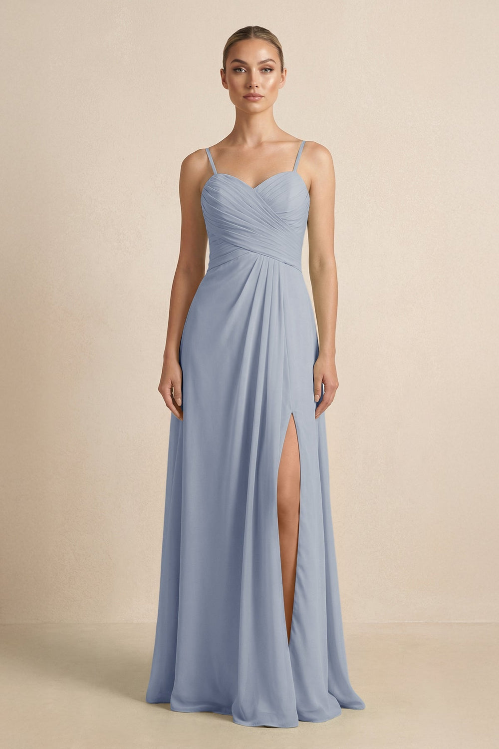 V - Neck A - Line Chiffon Pleated Bridesmaid Dress in Twilight - KissProm Bridesmaid Dresses