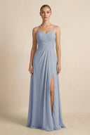 V - Neck A - Line Chiffon Pleated Bridesmaid Dress in Twilight - KissProm Bridesmaid Dresses