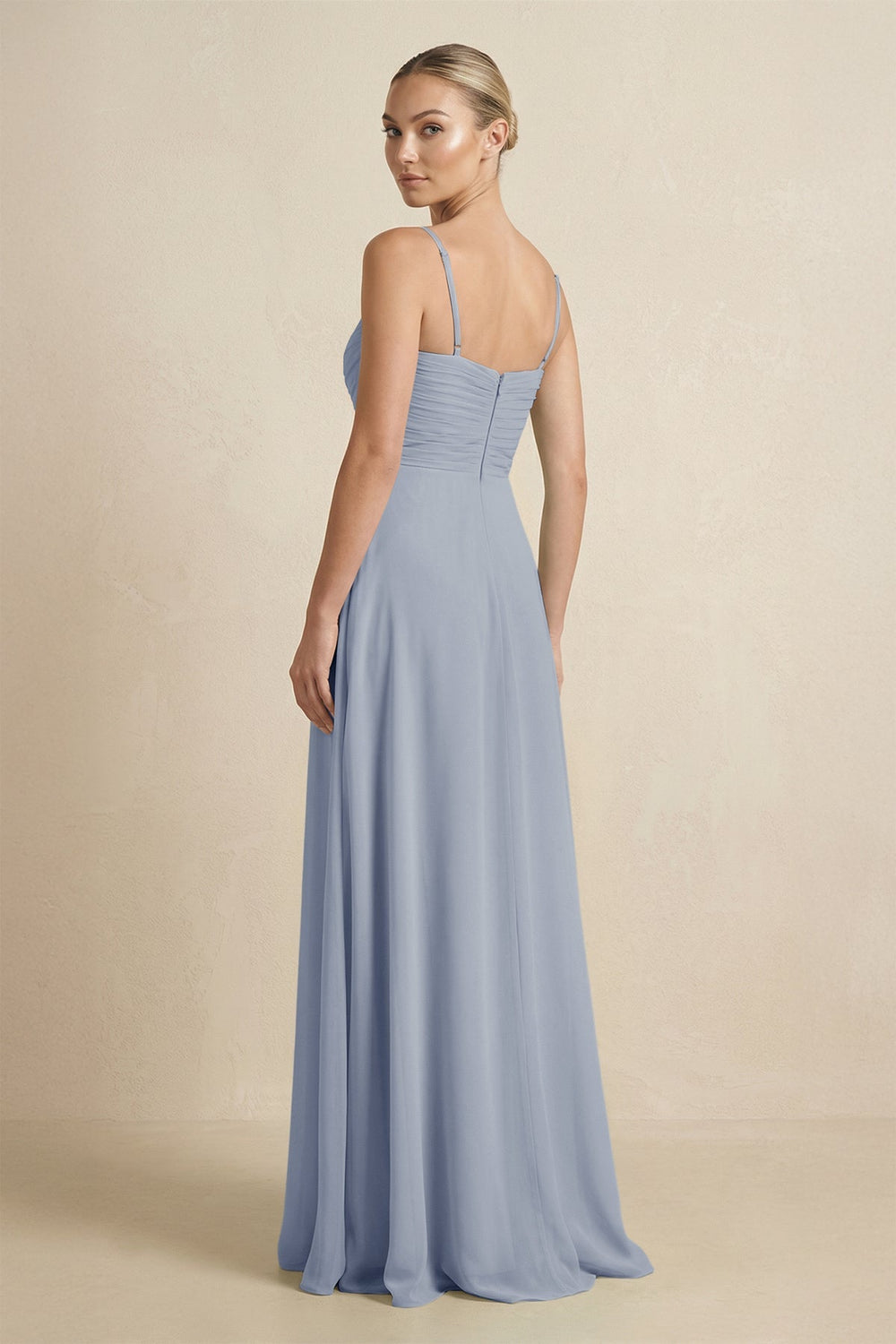V - Neck A - Line Chiffon Pleated Bridesmaid Dress in Twilight - KissProm Bridesmaid Dresses