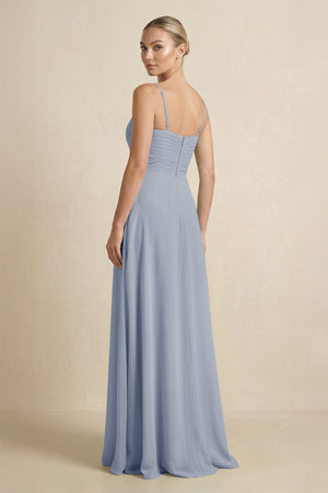 V - Neck A - Line Chiffon Pleated Bridesmaid Dress in Twilight - KissProm Bridesmaid Dresses