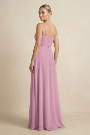 V - Neck A - Line Chiffon Pleated Bridesmaid Dress in Vintage Mauve - KissProm Bridesmaid Dresses