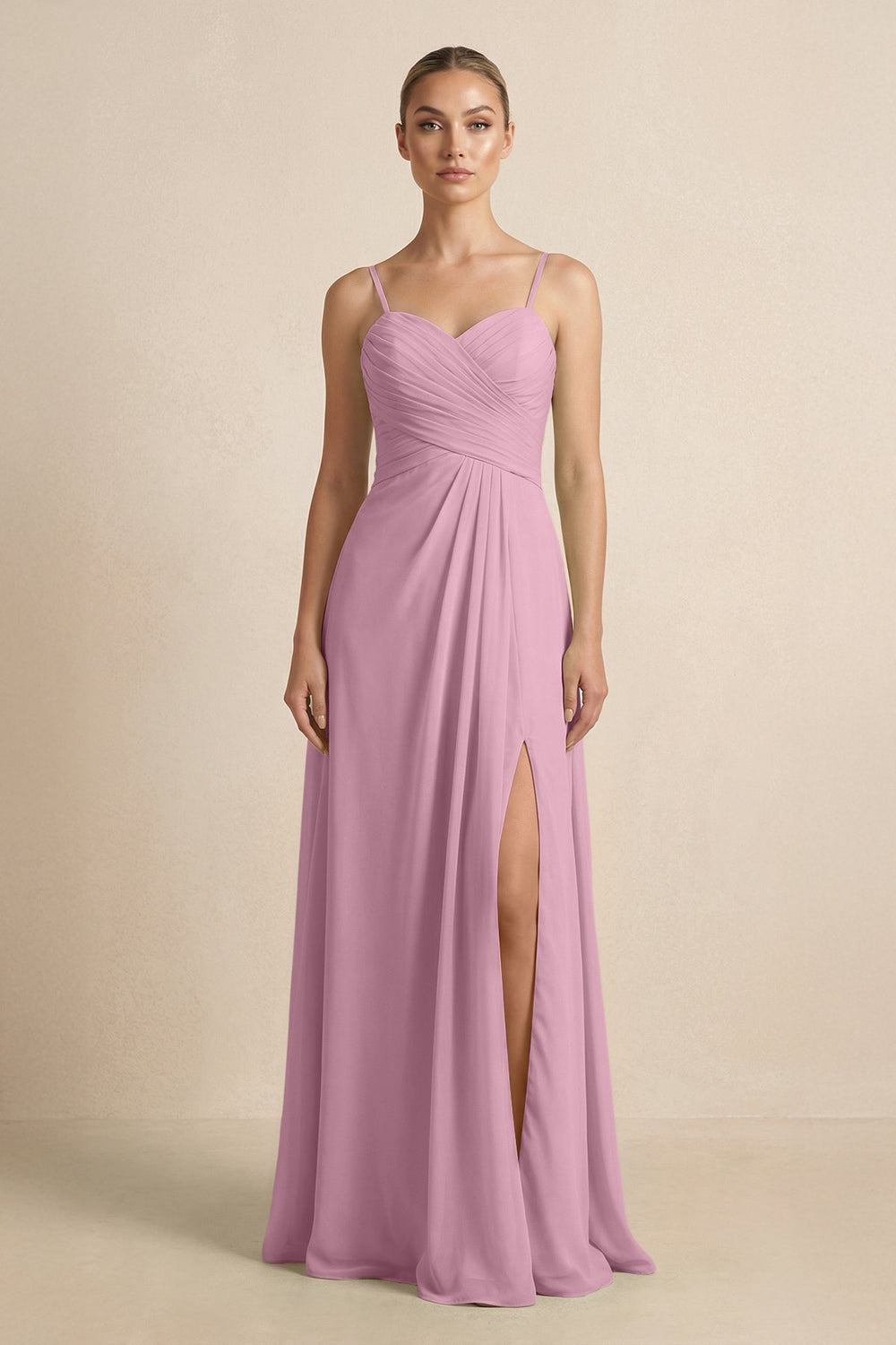 V - Neck A - Line Chiffon Pleated Bridesmaid Dress in Vintage Mauve - KissProm Bridesmaid Dresses