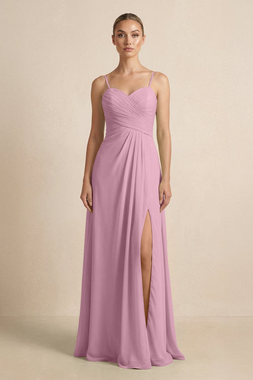 V - Neck A - Line Chiffon Pleated Bridesmaid Dress in Vintage Mauve - KissProm Bridesmaid Dresses