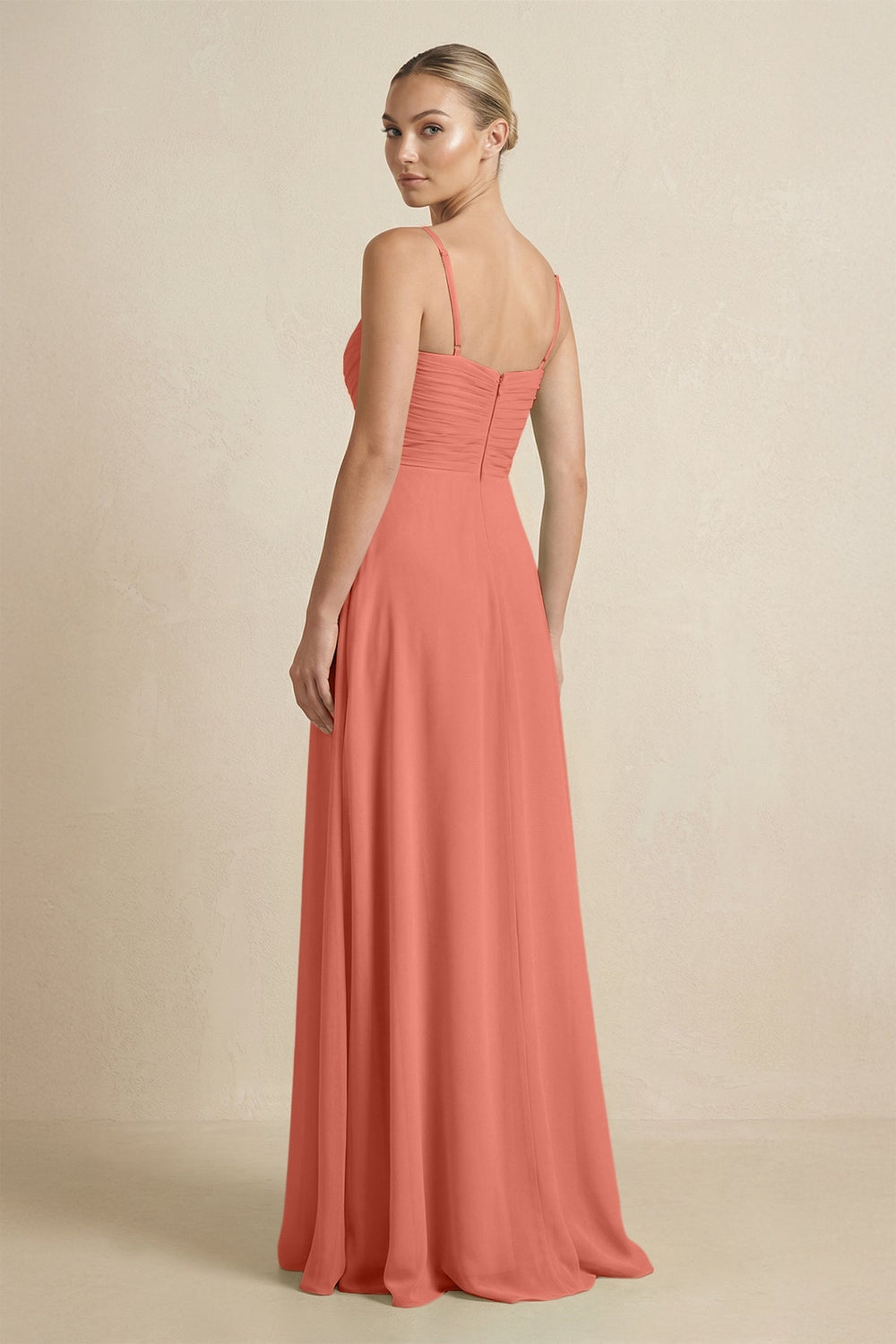 V - Neck A - Line Chiffon Pleated Bridesmaid Dress in Wild Rose - KissProm Bridesmaid Dresses