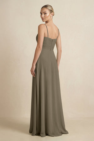 V - Neck A - Line Chiffon Pleated Bridesmaid Dress in Willow Green - KissProm Bridesmaid Dresses