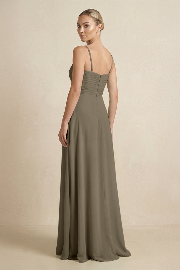 V - Neck A - Line Chiffon Pleated Bridesmaid Dress in Willow Green - KissProm Bridesmaid Dresses