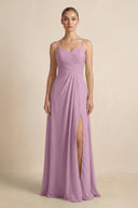 V - Neck A - Line Chiffon Pleated Bridesmaid Dress in Wisteria - KissProm Bridesmaid Dresses