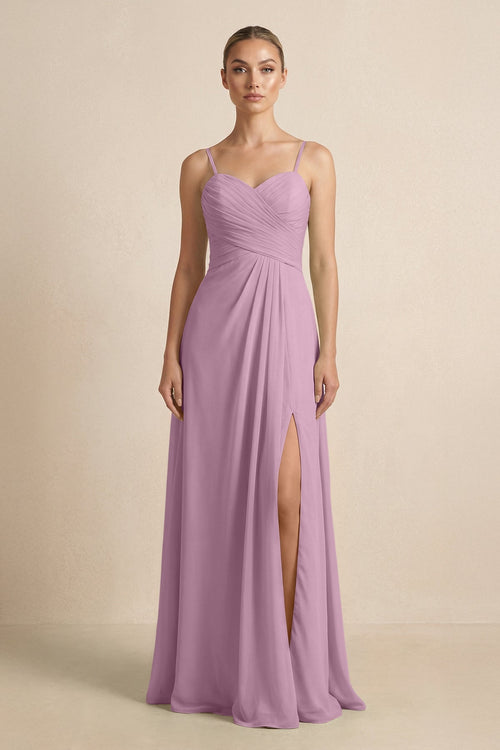 V - Neck A - Line Chiffon Pleated Bridesmaid Dress in Wisteria - KissProm Bridesmaid Dresses