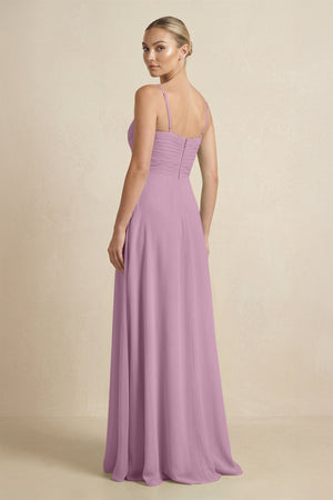 V - Neck A - Line Chiffon Pleated Bridesmaid Dress in Wisteria - KissProm Bridesmaid Dresses