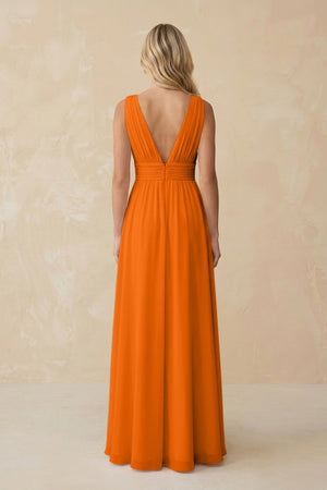 V - Neck A - Line Chiffon Ruched Bridesmaid Dress in Cinnamon - KissProm Bridesmaid Dresses