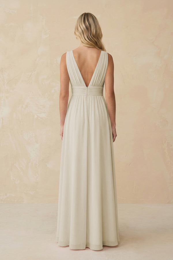 V - Neck A - Line Chiffon Ruched Bridesmaid Dress in Dove Gray - KissProm Bridesmaid Dresses