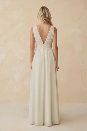 V - Neck A - Line Chiffon Ruched Bridesmaid Dress in Dove Gray - KissProm Bridesmaid Dresses