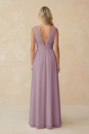 V - Neck A - Line Chiffon Ruched Bridesmaid Dress in Dusk - KissProm Bridesmaid Dresses