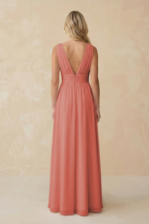 V - Neck A - Line Chiffon Ruched Bridesmaid Dress in Mulberry - KissProm Bridesmaid Dresses
