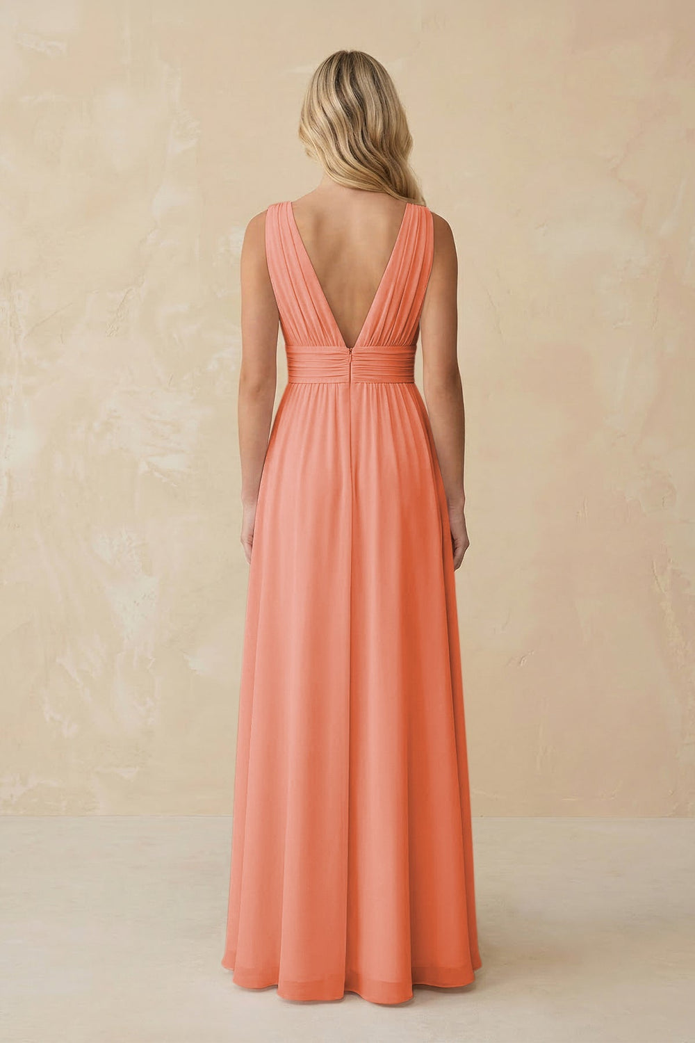 V - Neck A - Line Chiffon Ruched Bridesmaid Dress in Rosette - KissProm Bridesmaid Dresses