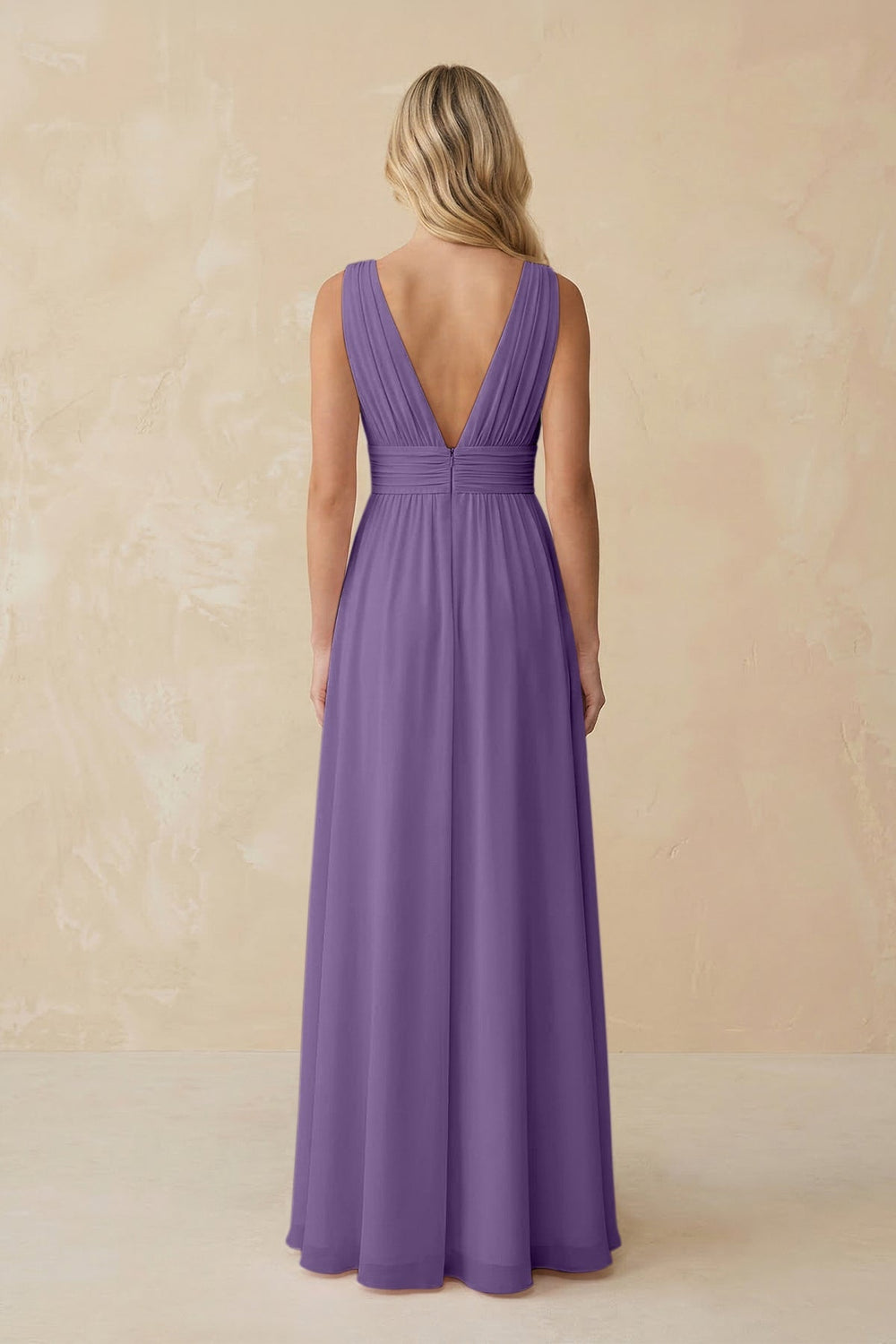 V - Neck A - Line Chiffon Ruched Bridesmaid Dress in Tahiti - KissProm Bridesmaid Dresses