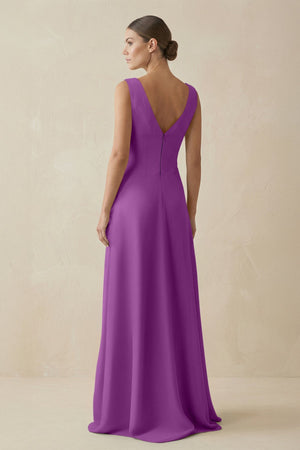 V - Neck A - Line Chiffon Ruffled Bridesmaid Dress in Amethyst - KissProm Bridesmaid Dresses