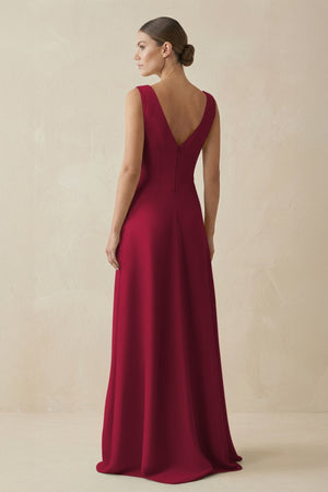 V - Neck A - Line Chiffon Ruffled Bridesmaid Dress in Berry - KissProm Bridesmaid Dresses