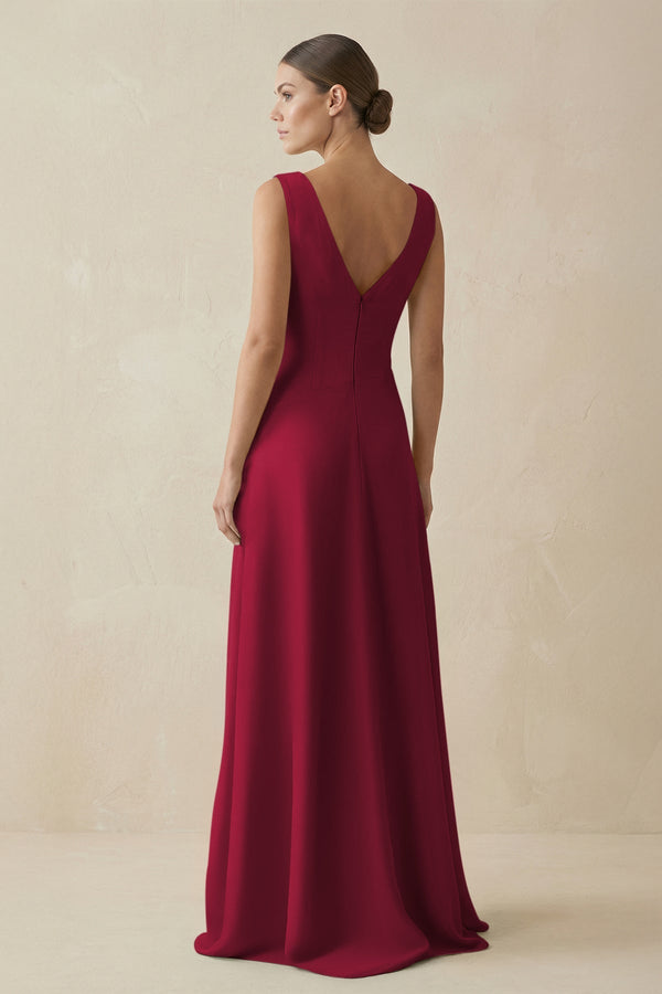 V - Neck A - Line Chiffon Ruffled Bridesmaid Dress in Berry - KissProm Bridesmaid Dresses