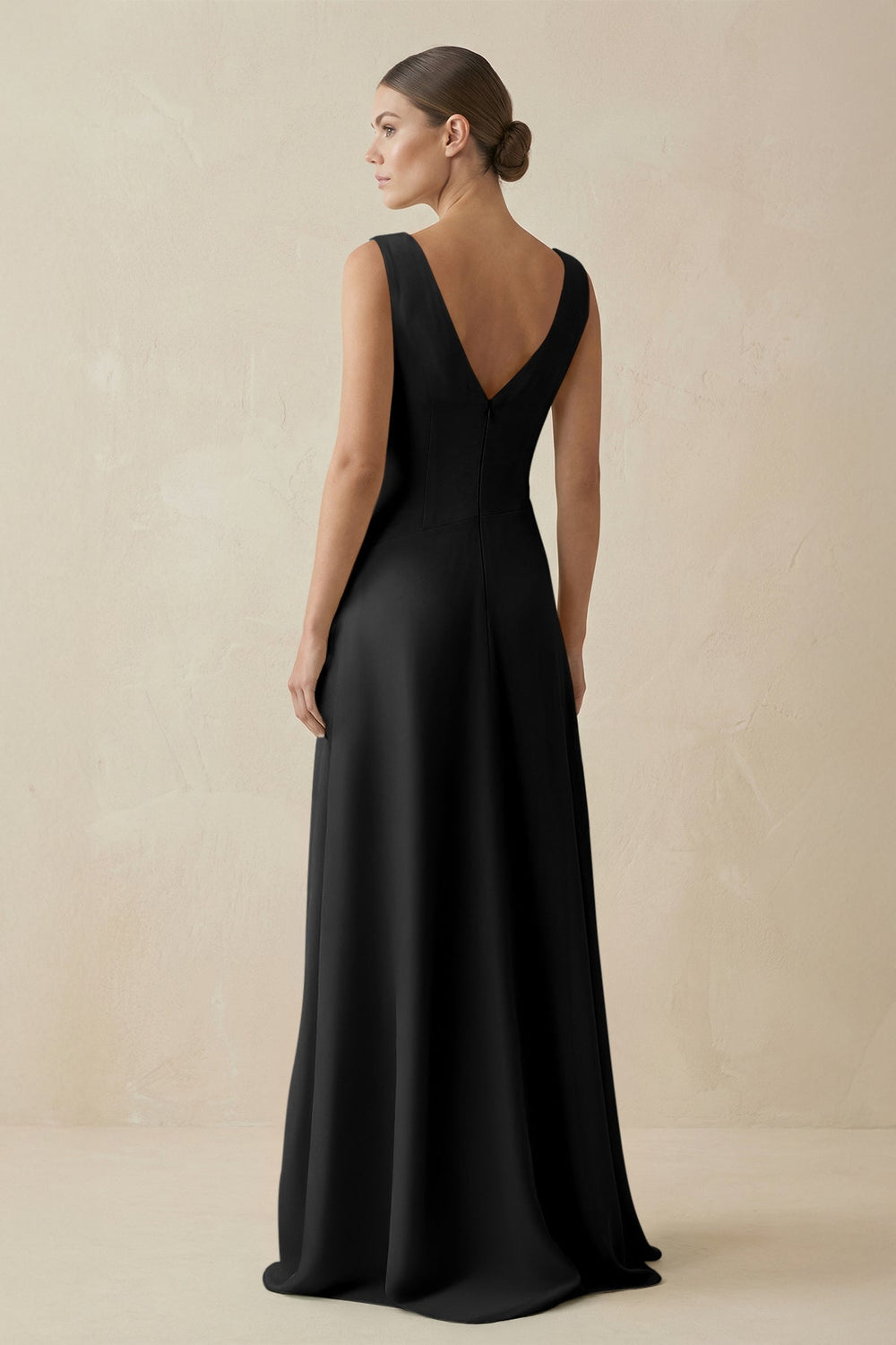 V - Neck A - Line Chiffon Ruffled Bridesmaid Dress in Black - KissProm Bridesmaid Dresses