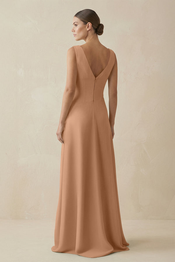 V - Neck A - Line Chiffon Ruffled Bridesmaid Dress in Bronzer - KissProm Bridesmaid Dresses