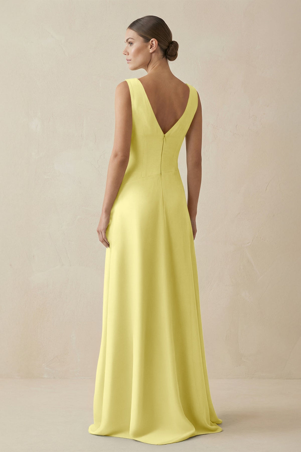 V - Neck A - Line Chiffon Ruffled Bridesmaid Dress in Buttercup - KissProm Bridesmaid Dresses