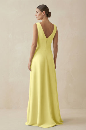 V - Neck A - Line Chiffon Ruffled Bridesmaid Dress in Buttercup - KissProm Bridesmaid Dresses