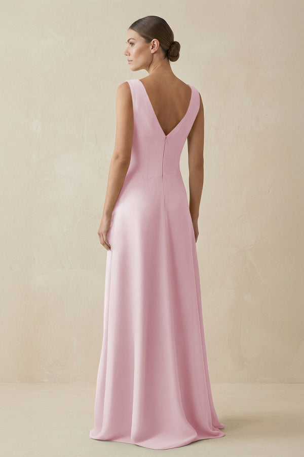 KissProm V-Neck A-Line Chiffon Ruffled Bridesmaid Dress in Candy Pink, Candy Pink / 16