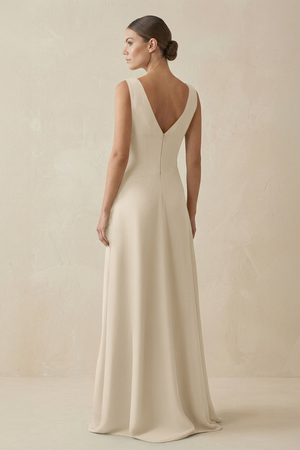 V - Neck A - Line Chiffon Ruffled Bridesmaid Dress in Champagne - KissProm Bridesmaid Dresses